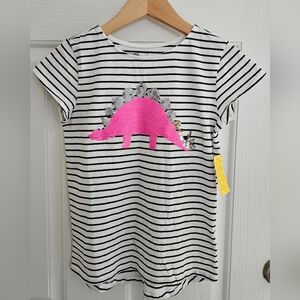 🎈$5 Rumi+Ryder Girls Sequin Dinosaur Striped Top Size M(8-10)